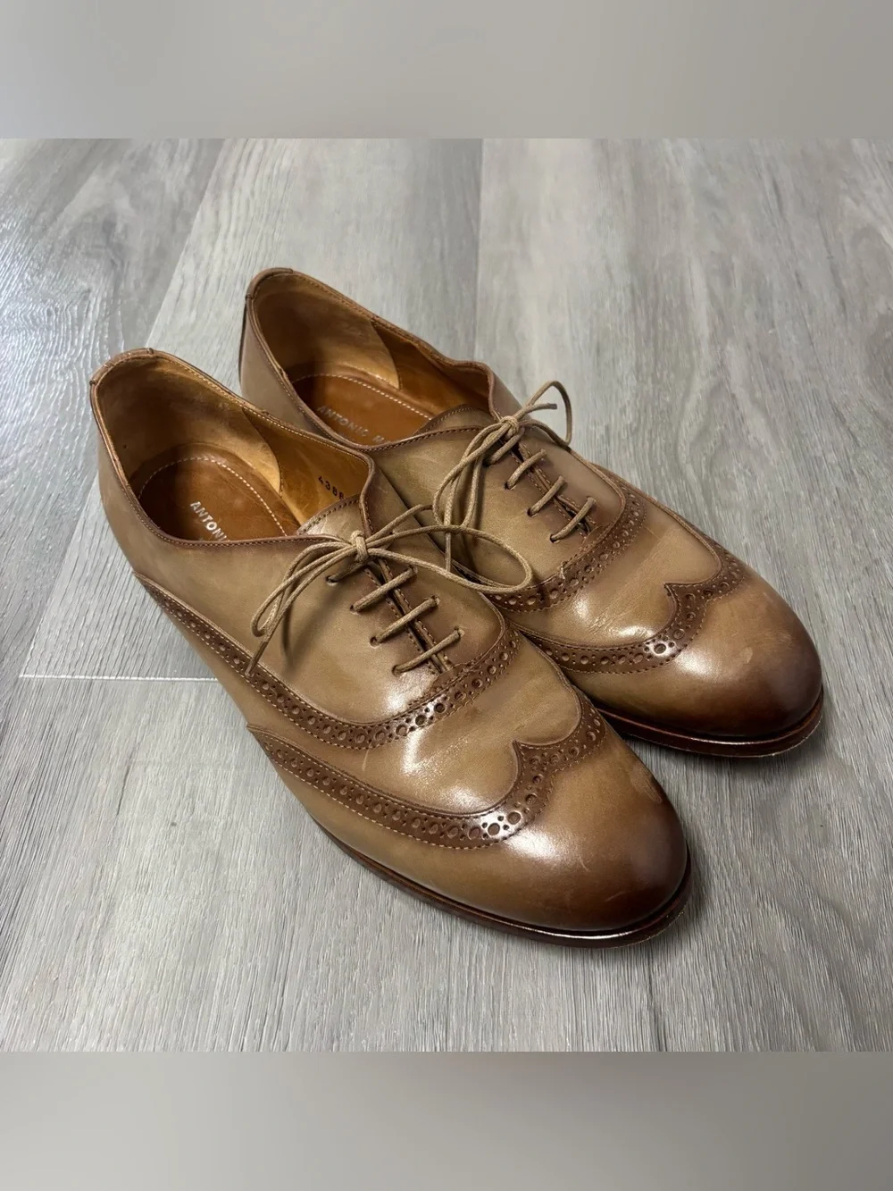 Antonio Maurizi Made in Italy Brown Leather Wingtip Oxfords Shoes Mens Size 9